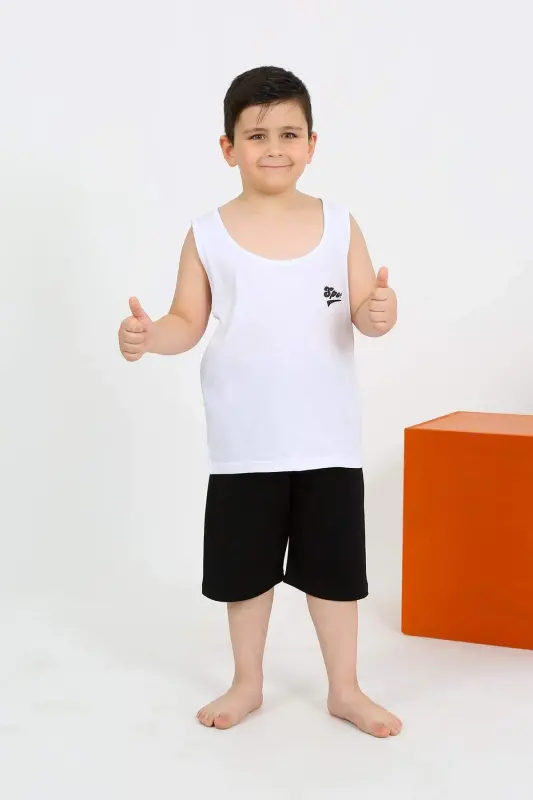 Boy's Sleeveless Shorts White Knitted Pajamas 20434 - 2