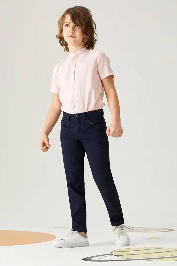 Boys Slim Fit Straight Leg Gabardine Trousers - 2
