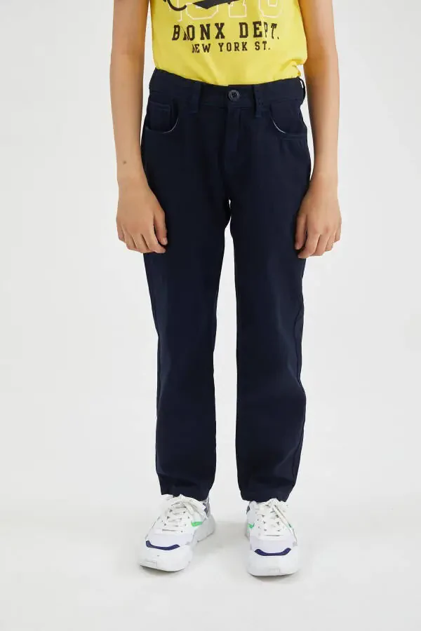 Boys Slim Fit Straight Leg Gabardine Trousers - 4