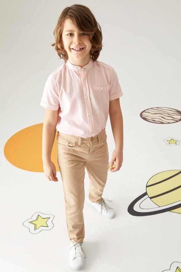 Boys Slim Fit Straight Leg Gabardine Trousers - 2