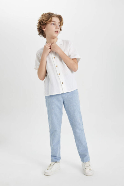 Boys' Standard Leg Linen Blend Trousers Light Blue - 3