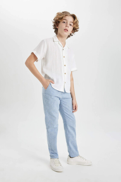 Boys' Standard Leg Linen Blend Trousers Light Blue - 7