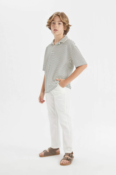 Boys' Standard Leg Linen Look Trousers Ecru - 2