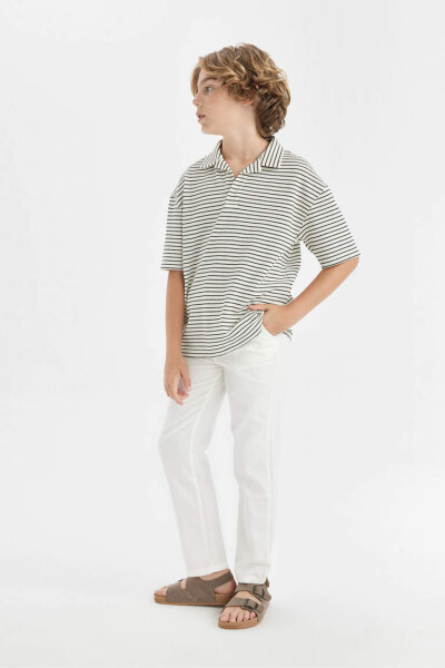 Boys' Standard Leg Linen Look Trousers Ecru - 3