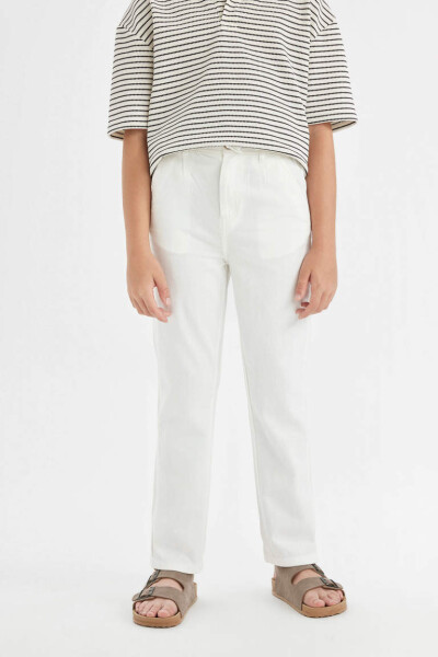 Boys' Standard Leg Linen Look Trousers Ecru - 4