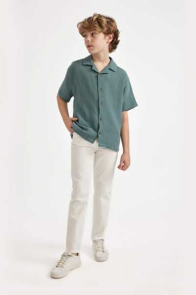 Boys' Standard Leg Linen Look Trousers Ecru - 10