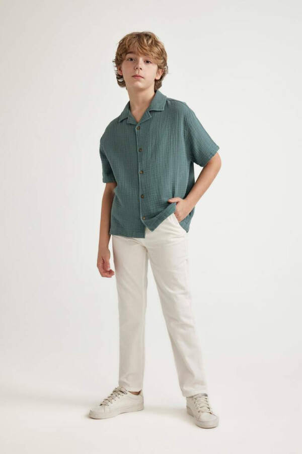 Boys' Standard Leg Linen Look Trousers Ecru - 11