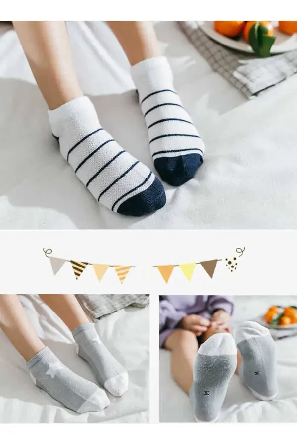 Boy's Star Patterned Slipper Socks 5 Pairs - 2