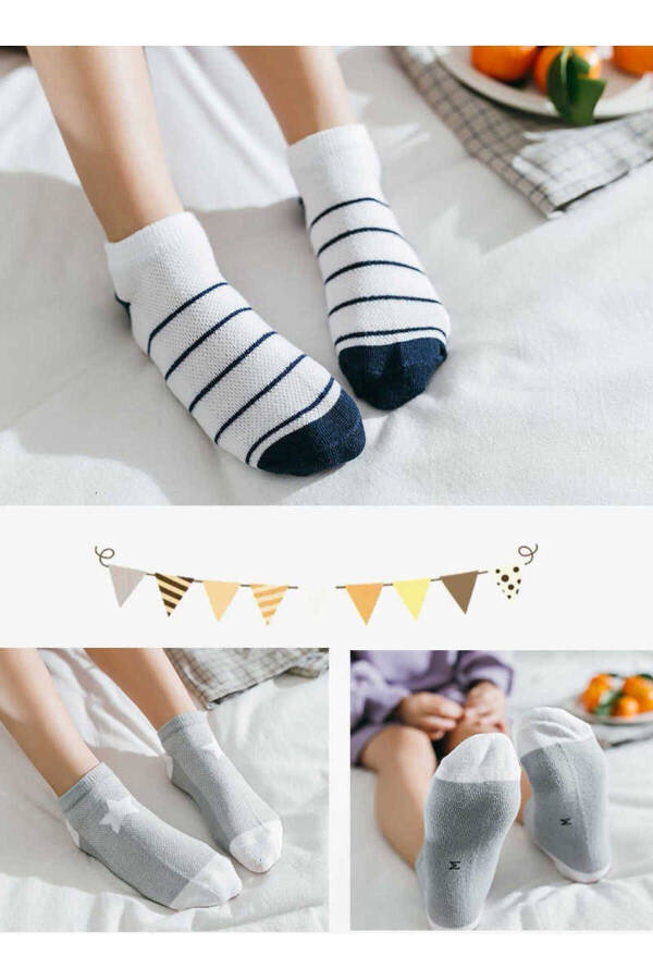 Boy's Star Patterned Slipper Socks 5 Pairs - 2