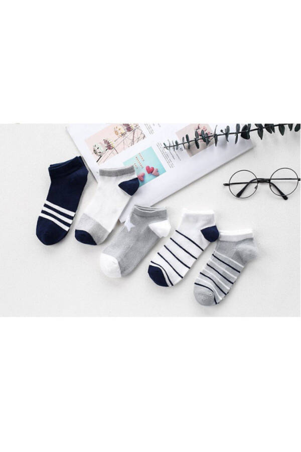 Boy's Star Patterned Slipper Socks 5 Pairs - 3