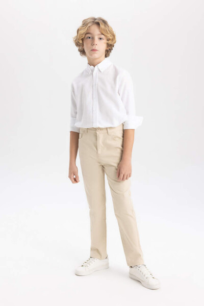 Boys Straight Leg Gabardine Trousers Light Beige - 1