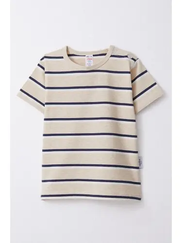 Boys Striped Placket T-Shirt Beige Melange (1-4 Years) - Beige - LC WAIKIKI (1)