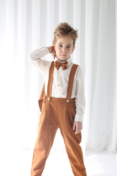 Boys' Suit - Brown Gabardine Vest 4-Piece Set (100% Cotton) - 14