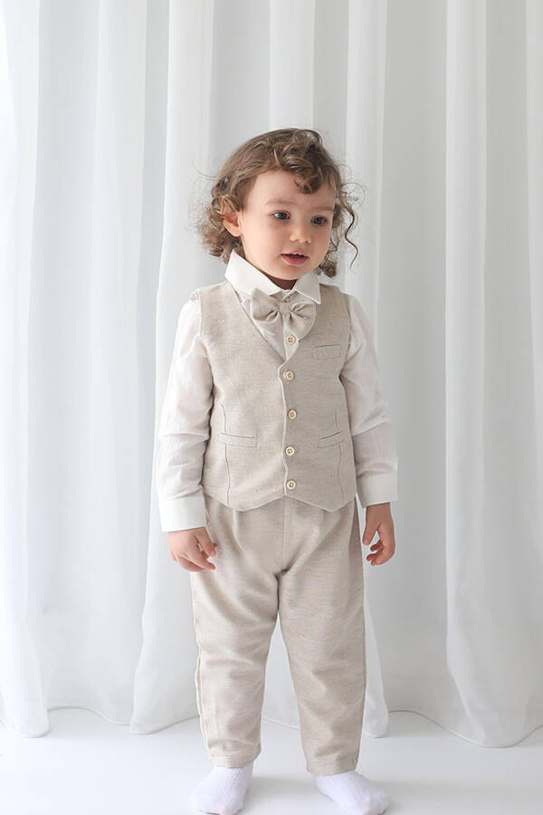 Boy's Suit - Cream Linen Vest 4-Piece Set (100% Cotton) - 12