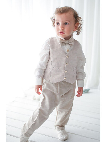 Boy's Suit - Cream Linen Vest 4-Piece Set (100% Cotton) - 6