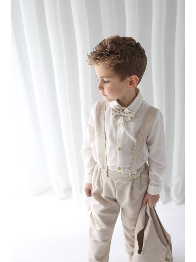 Boy's Suit - Cream Linen Vest 4-Piece Set (100% Cotton) - 9