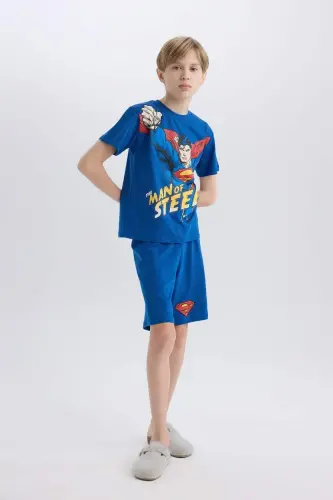 Boys Superman Pajama Set Short Sleeve Top Shorts-Dark Blue - 2