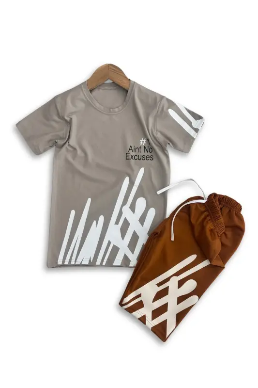 Boys' T-Shirt & Capri Set - Economic Summer Chic-BEIGE - TRİLİYA