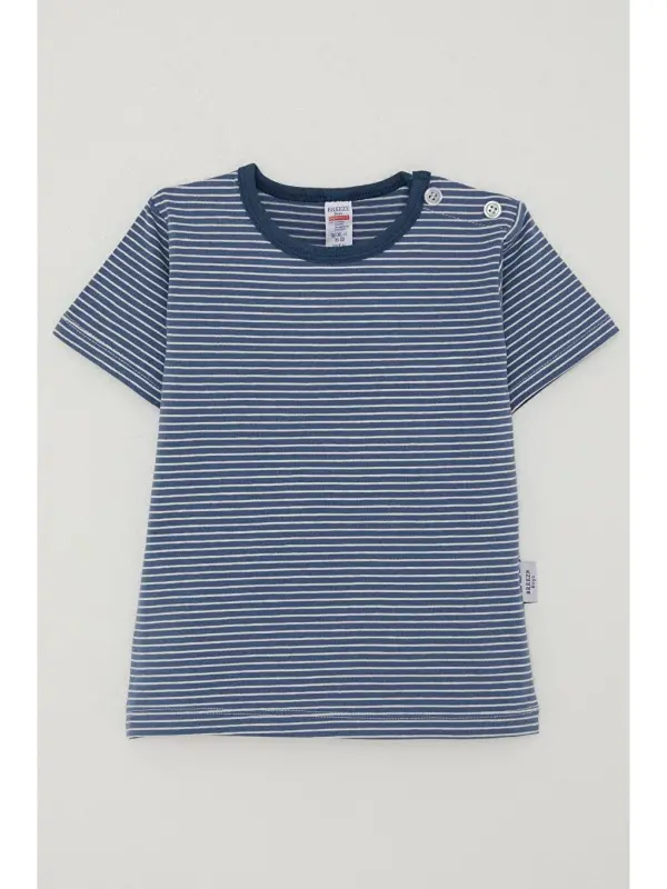 Boy's T-Shirt Placket Striped Dark Blue (1-4 Years)-Blue - 1