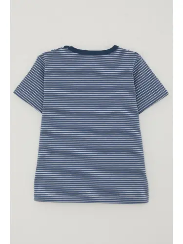 Boy's T-Shirt Placket Striped Dark Blue (1-4 Years)-Blue - LC WAIKIKI (1)