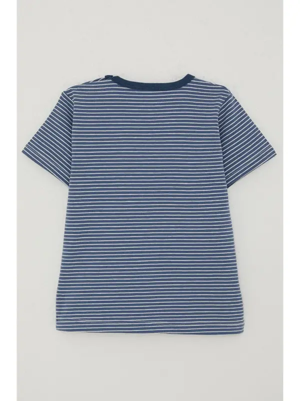 Boy's T-Shirt Placket Striped Dark Blue (1-4 Years)-Blue - 2