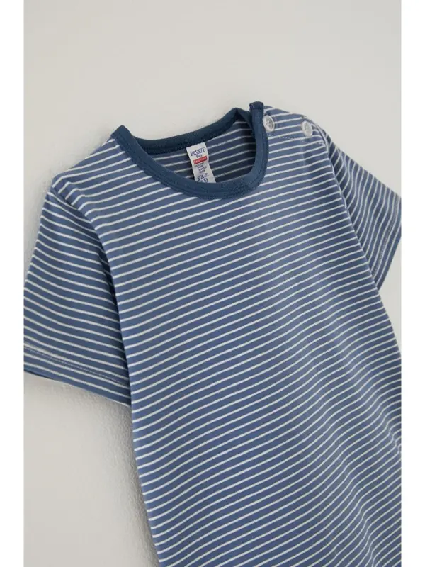 Boy's T-Shirt Placket Striped Dark Blue (1-4 Years)-Blue - 3