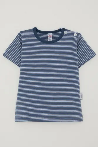Boys' T-Shirt Printed Striped 1-4 Years, Dark Blue-Dark Blue - 1
