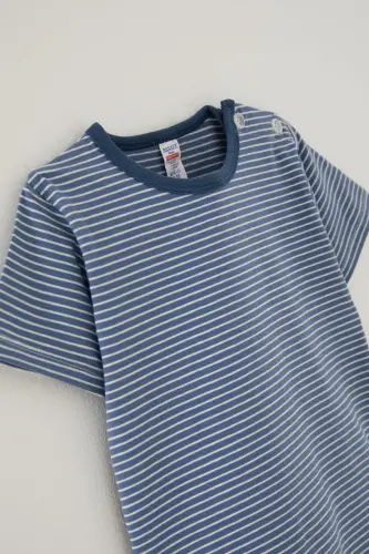 Boys' T-Shirt Printed Striped 1-4 Years, Dark Blue-Dark Blue - 3