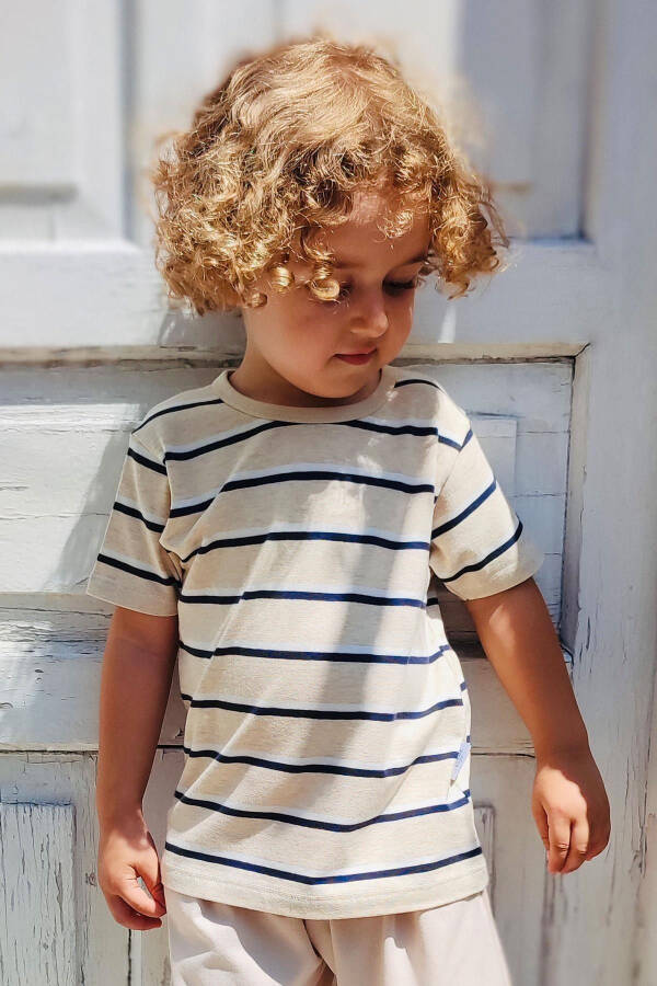 Boy's T-shirt Snap Striped 1-4 Years, Beige Melange - 1
