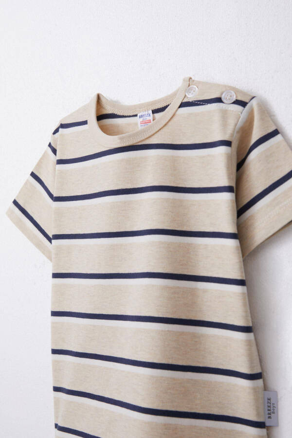 Boy's T-shirt Snap Striped 1-4 Years, Beige Melange - 4
