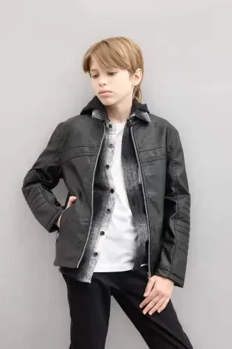 Boys' Water-Repellent Faux Leather Jacket C4320A824AU - 1