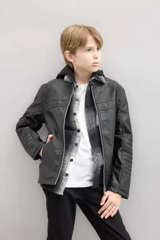 Boys' Water-Repellent Faux Leather Jacket C4320A824AU - 3