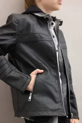 Boys' Water-Repellent Faux Leather Jacket C4320A824AU - 4