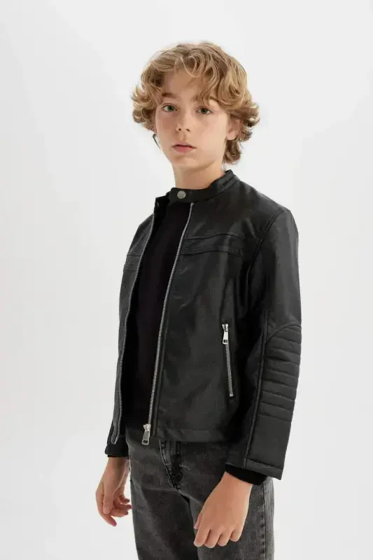 Boys' Water-Repellent Faux Leather Jacket C4320A824AU - 6