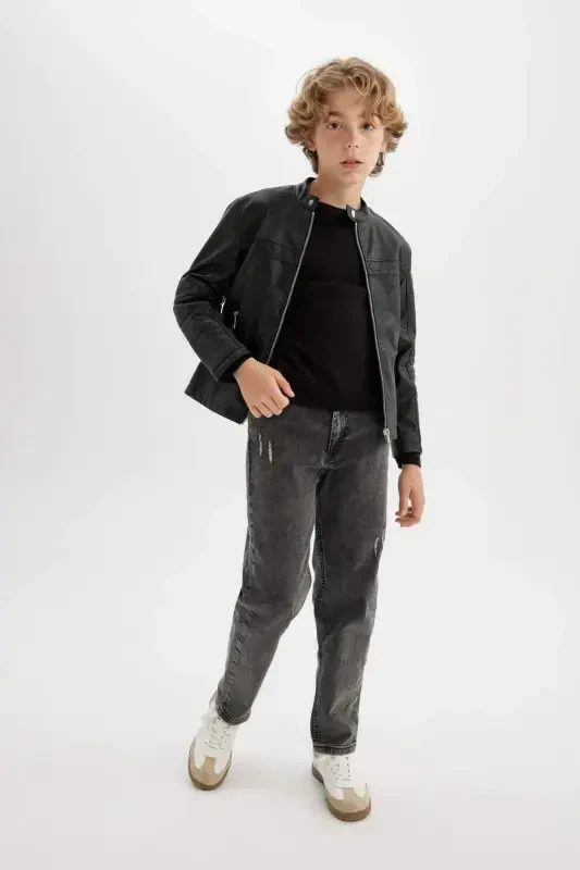 Boys' Water-Repellent Faux Leather Jacket C4320A824AU - 7