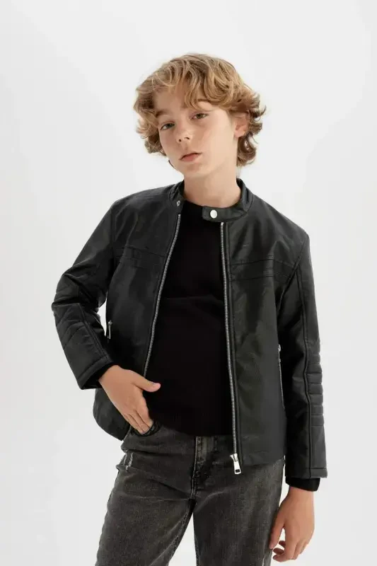 Boys' Water-Repellent Faux Leather Jacket C4320A824AU - 8