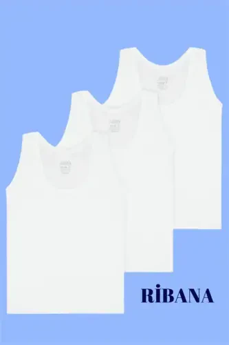 Boy's White Ribbed Tank Top 3 Pack 100% Cotton - 1