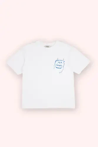 Boy's White Short Sleeve Pocket T-Shirt - 1