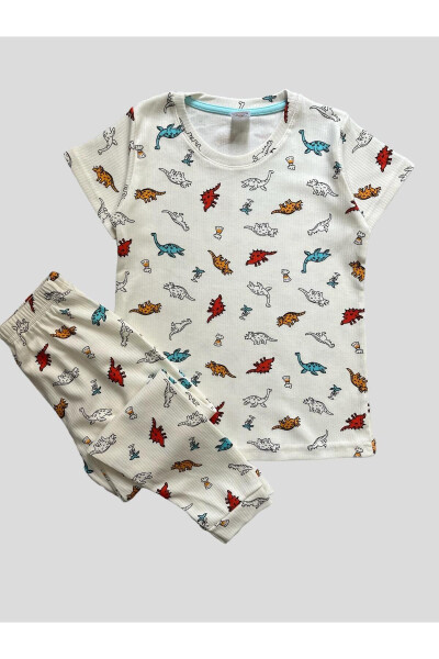 Boys' White Short-Sleeved Dinosaur Print Summer Pajama Set - 5