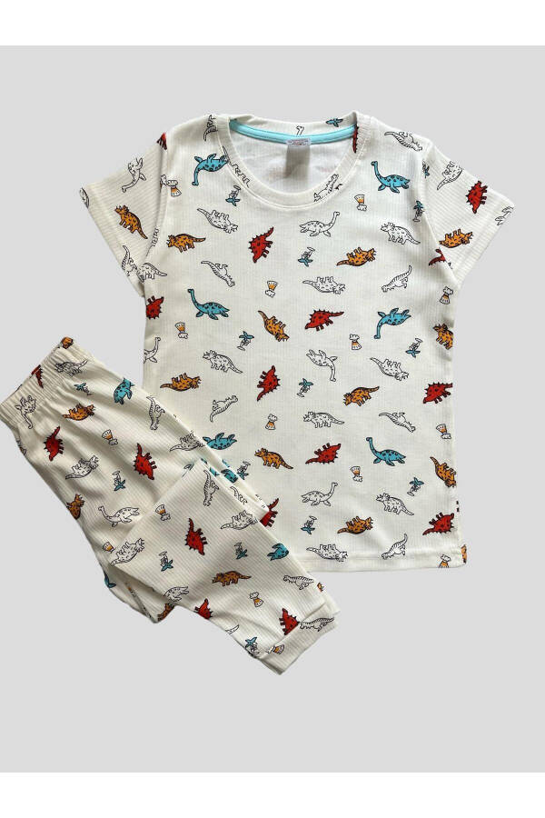 Boys' White Short-Sleeved Dinosaur Print Summer Pajama Set - 1