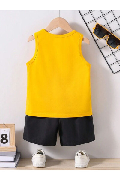 Boys Yellow Cool Smiling Face Printed Sleeveless T-Shirt-Shorts Set - LOUİSA (1)