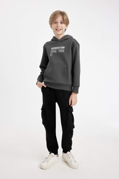 Boys' Zippered Hoodie Thick School Sweatshirt with Pockets and Text Print Charcoal - 2