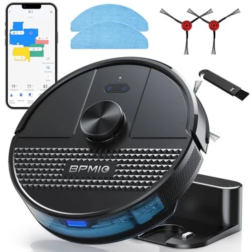 BPMIO Robot Vacuum and Mop Combo 4500Pa Max Suction with LiDAR Navigation Smart Mapping, 145 Min Runtime Customized Cleaning Schedule, Works with Alexa/WiFi/App, Great for Pet Hair, Carpet, Hard Floor - BPMIO