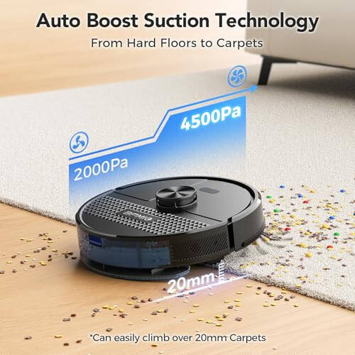 BPMIO Robot Vacuum and Mop Combo 4500Pa Max Suction with LiDAR Navigation Smart Mapping, 145 Min Runtime Customized Cleaning Schedule, Works with Alexa/WiFi/App, Great for Pet Hair, Carpet, Hard Floor - 5