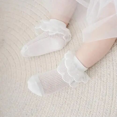 BQUBO Baby Girl Ruffle Socks Toddler Eyelet Lace Frilly Dress Ankle Socks | Soft Breathable 0-24 Months Newborn Infant Toddler Socks Daily Wear, Feature a Stay-put Ankle Rib Band Keep Socks on Feet - BQUBO (1)