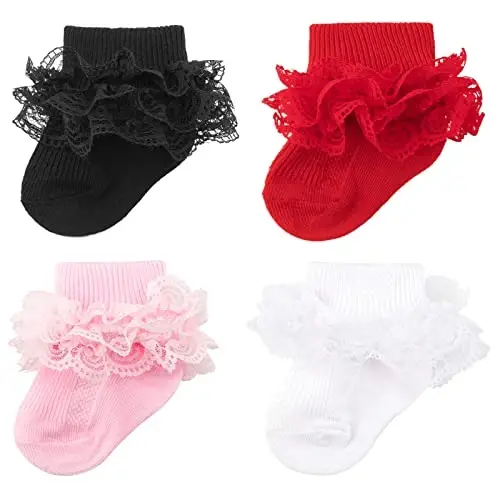 BQUBO Baby Girls Paypoqlar Eyelet Ruffle Dantelli Paypoq Chaqaloq Paypoqlari Yangi Tug'ilgan/Go'dak/Bolalar/Bolalar Frilly Yozgi Yupqa Ko'ylak Paypoq - BQUBO