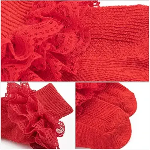 BQUBO Baby Girls Paypoqlar Eyelet Ruffle Dantelli Paypoq Chaqaloq Paypoqlari Yangi Tug'ilgan/Go'dak/Bolalar/Bolalar Frilly Yozgi Yupqa Ko'ylak Paypoq - 4