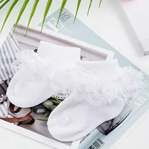 BQUBO Baby Girls Paypoqlar Eyelet Ruffle Dantelli Paypoq Chaqaloq Paypoqlari Yangi Tug'ilgan/Go'dak/Bolalar/Bolalar Frilly Yozgi Yupqa Ko'ylak Paypoq - 5