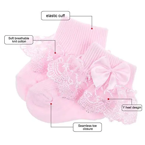 BQUBO Baby Girls Paypoqlar Eyelet Ruffle Dantelli Paypoq Chaqaloq Paypoqlari Yangi Tug'ilgan/Go'daklar/Kichkintoylar/Bolalar Bezakli Yozgi Yupqa Ko'ylak Paypoq - 4