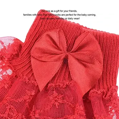 BQUBO Baby Girls Paypoqlar Eyelet Ruffle Dantelli Paypoq Chaqaloq Paypoqlari Yangi Tug'ilgan/Go'daklar/Kichkintoylar/Bolalar Bezakli Yozgi Yupqa Ko'ylak Paypoq - 3